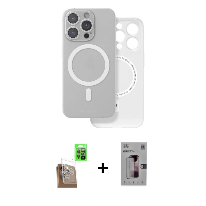 MARSİLYAN™- iPhone 16 Pro Kılıf Çekirdek Klasik - Siyah Bilvis 3D Mat Cam Ekran Koruyucu + Raze Metal Kamera Lens - CLTM