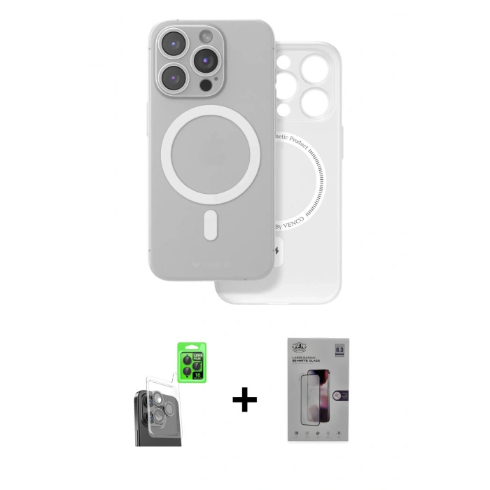 MARSİLYAN™- iPhone 16 Pro Kılıf Çekirdek Klasik - Siyah Bilvis 3D Mat Cam Ekran Koruyucu + Raze Metal Kamera Lens - SH