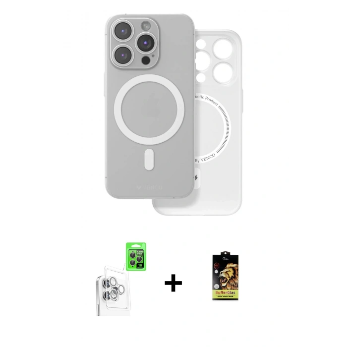 MARSİLYAN™- iPhone 16 Pro Kılıf Çekirdek Klasik - Siyah Buffer Cam Ekran Koruyucu + Raze Metal Kamera Lens - BZ