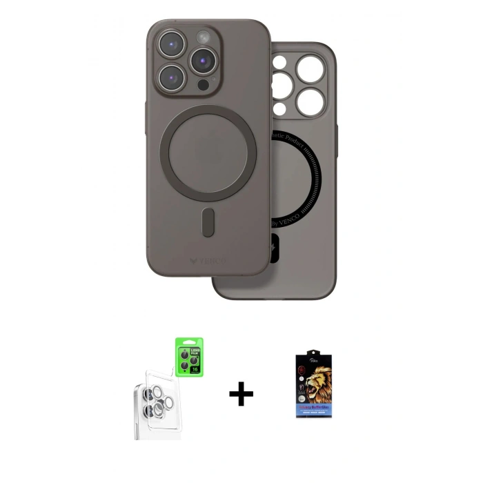 MARSİLYAN™- iPhone 16 Pro Kılıf Çekirdek Klasik - Siyah Buffer Hayalet Cam Ekran Koruyucu + Raze Metal Kamera Lens - BZ
