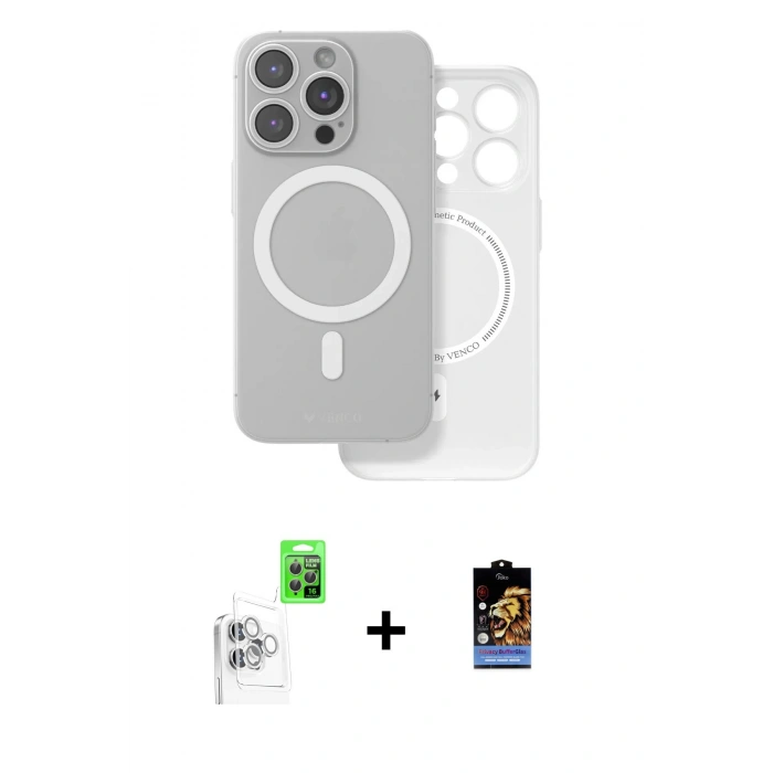 MARSİLYAN™- iPhone 16 Pro Kılıf Çekirdek Klasik - Siyah Buffer Hayalet Cam Ekran Koruyucu + Raze Metal Kamera Lens - BZ