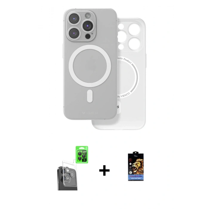 MARSİLYAN™- iPhone 16 Pro Kılıf Çekirdek Klasik - Siyah Buffer Hayalet Cam Ekran Koruyucu + Siyah Raze Metal Kamera Lens