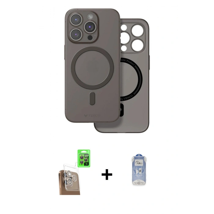 MARSİLYAN™- iPhone 16 Pro Kılıf Çekirdek Klasik - Siyah Joko Magic 5D Cam + Raze Metal Kamera Lens - CLTM