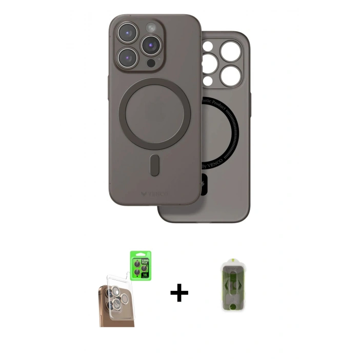 MARSİLYAN™- iPhone 16 Pro Kılıf Çekirdek Klasik - Siyah Joko Magic 5D Hayalet Cam + Raze Metal Kamera Lens - CLTM