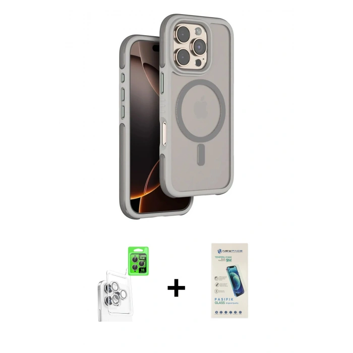 MARSİLYAN™- iPhone 16 Pro Kılıf Çekirdek Minimal Prime - Şeffaf Pasifik Cam Ekran Koruyucu + Raze Metal Kamera Lens - BZ