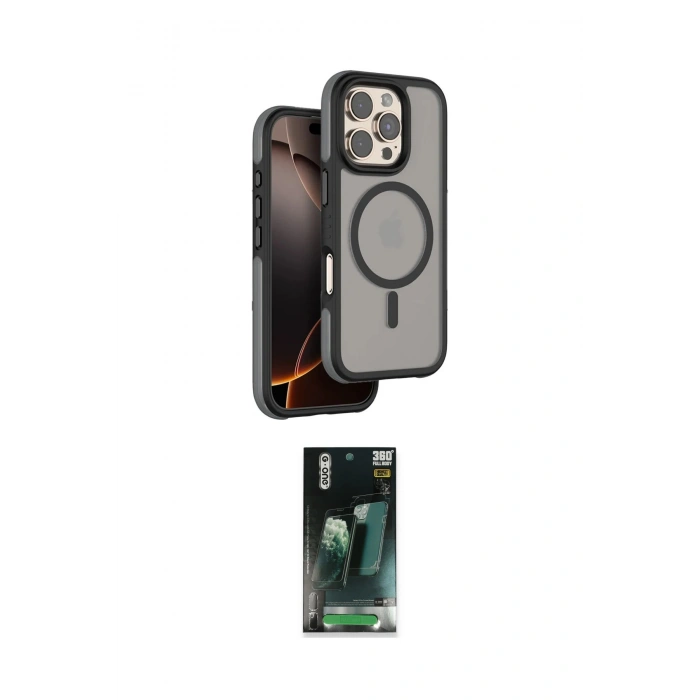 MARSİLYAN™- iPhone 16 Pro Kılıf Çekirdek Minimal Prime - Siyah 360 Mat Full Body Arka Koruyucu