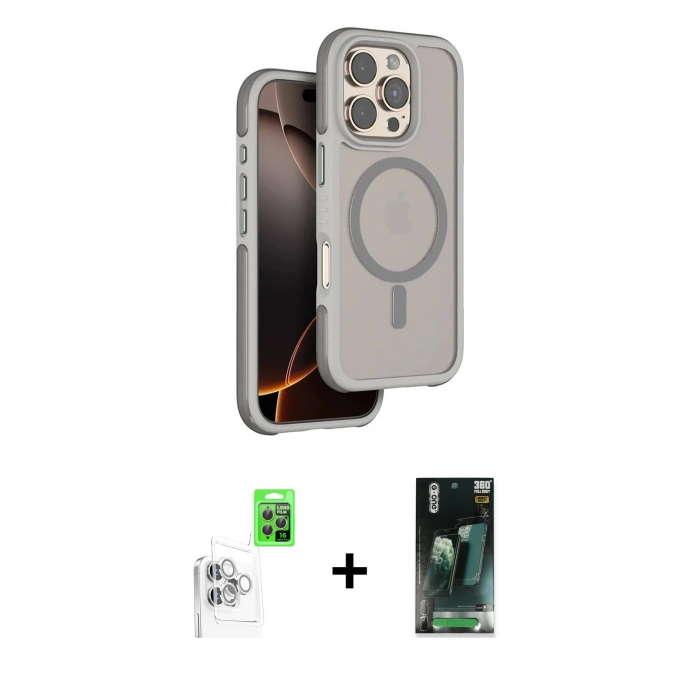 MARSİLYAN™- iPhone 16 Pro Kılıf Çekirdek Minimal Prime - Siyah 360 Mat Full Body Arka Koruyucu + Raze Metal Kamera Lens - BZ