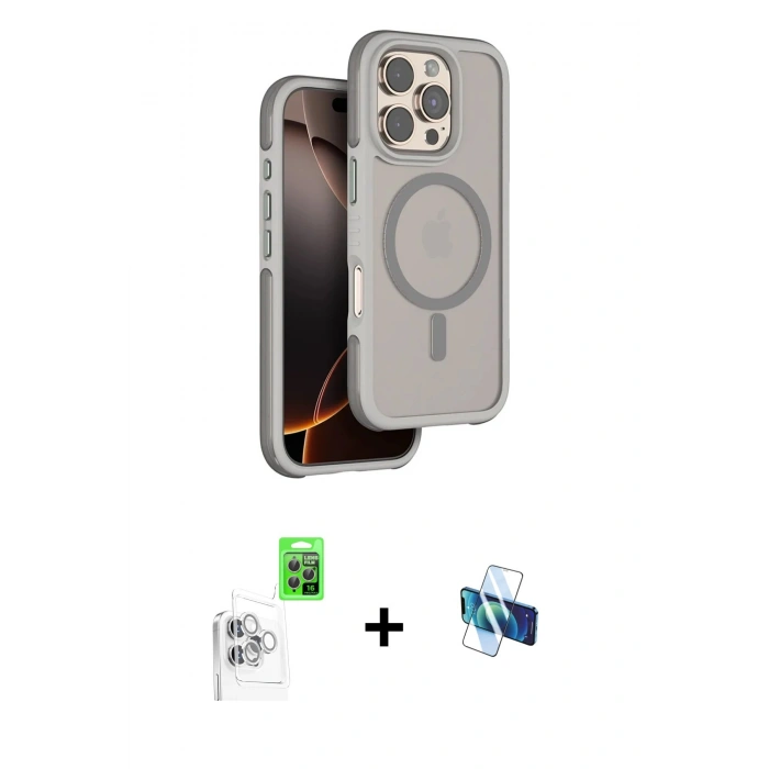 MARSİLYAN™- iPhone 16 Pro Kılıf Çekirdek Minimal Prime - Siyah 3D Antistatik Seramik Nano Ekran Koruyucu + Raze Metal Kamera Lens - BZ