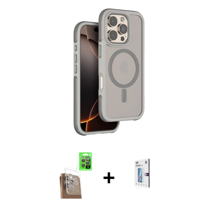 MARSİLYAN™- iPhone 16 Pro Kılıf Çekirdek Minimal Prime - Siyah Bilvis 0.18mm Plus Cam Ekran Koruyucu + Raze Metal Kamera Lens - CLTM