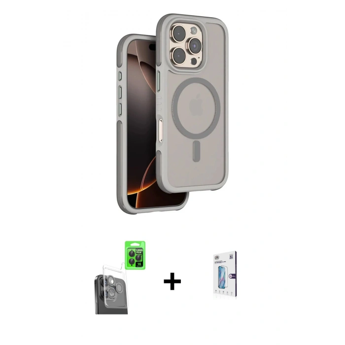 MARSİLYAN™- iPhone 16 Pro Kılıf Çekirdek Minimal Prime - Siyah Bilvis 0.18mm Plus Cam Ekran Koruyucu + Raze Metal Kamera Lens - SH
