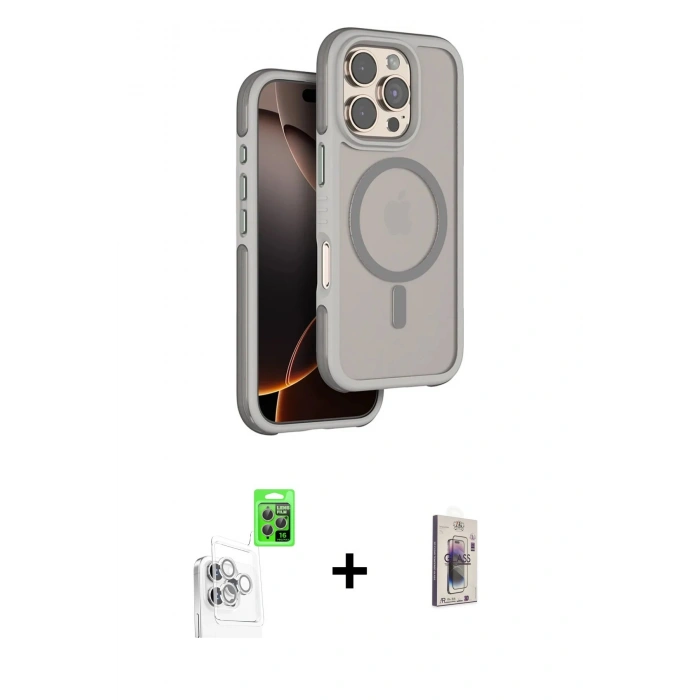 MARSİLYAN™- iPhone 16 Pro Kılıf Çekirdek Minimal Prime - Siyah Bilvis 3D Cam Ekran Koruyucu + Raze Metal Kamera Lens - BZ