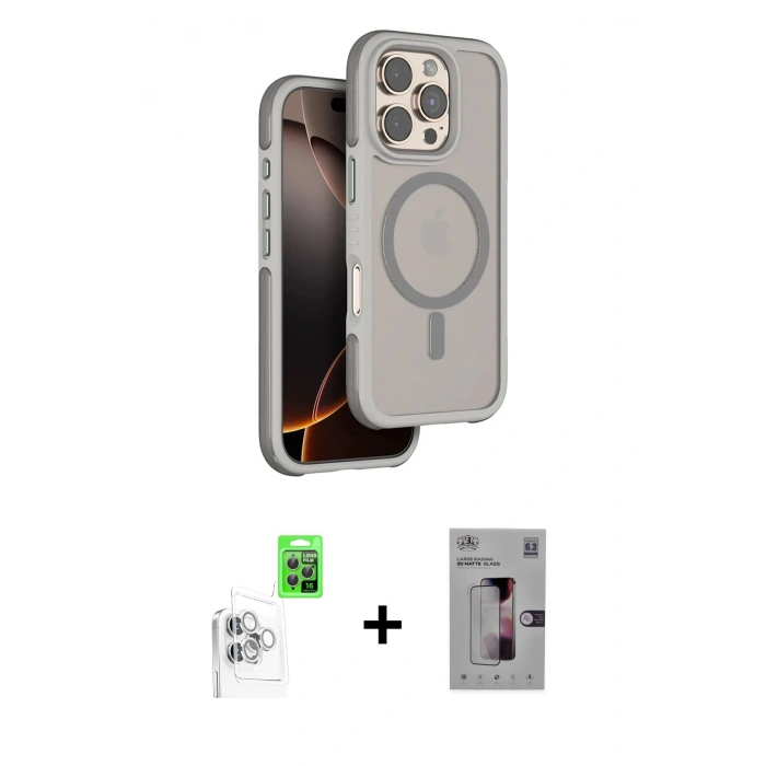 MARSİLYAN™- iPhone 16 Pro Kılıf Çekirdek Minimal Prime - Siyah Bilvis 3D Mat Cam Ekran Koruyucu + Raze Metal Kamera Lens - BZ