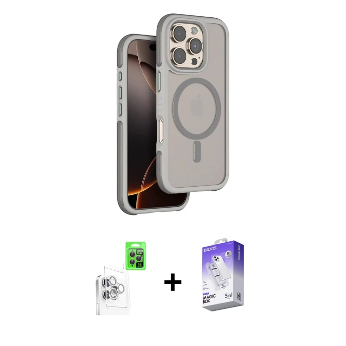 MARSİLYAN™- iPhone 16 Pro Kılıf Çekirdek Minimal Prime - Siyah Bilvis 5in1 3D Magic Cam Ekran Koruyucu + Raze Metal Kamera Lens - BZ