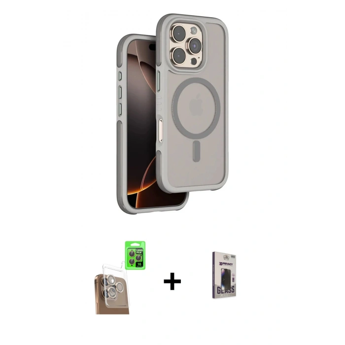MARSİLYAN™- iPhone 16 Pro Kılıf Çekirdek Minimal Prime - Siyah Bilvis Hayalet Cam Ekran Koruyucu + Raze Metal Kamera Lens - CLTM