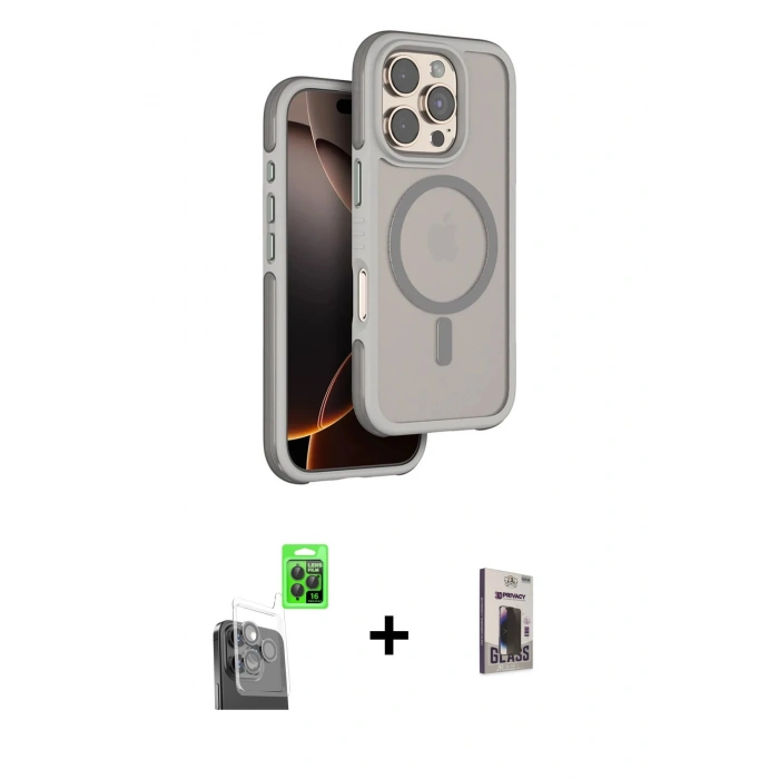 MARSİLYAN™- iPhone 16 Pro Kılıf Çekirdek Minimal Prime - Siyah Bilvis Hayalet Cam Ekran Koruyucu + Raze Metal Kamera Lens - SH