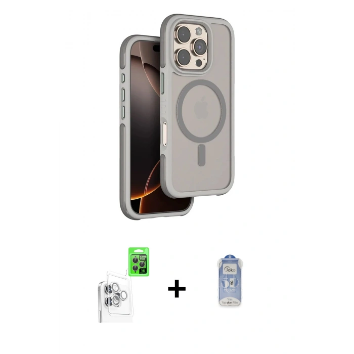 MARSİLYAN™- iPhone 16 Pro Kılıf Çekirdek Minimal Prime - Siyah Joko Magic 5D Cam + Raze Metal Kamera Lens - BZ