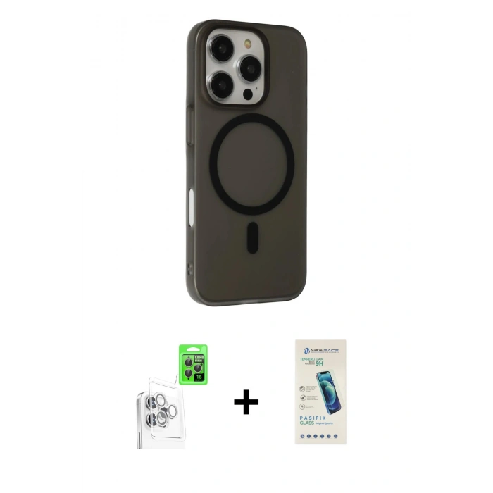 MARSİLYAN™- iPhone 16 Pro Kılıf Çekirdek Modern Prime - Şeffaf Pasifik Cam Ekran Koruyucu + Raze Metal Kamera Lens - BZ