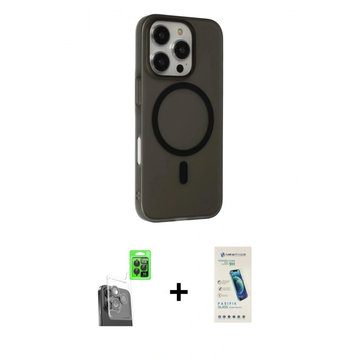 MARSİLYAN™- iPhone 16 Pro Kılıf Çekirdek Modern Prime - Şeffaf Pasifik Cam Ekran Koruyucu + Raze Metal Kamera Lens - SH