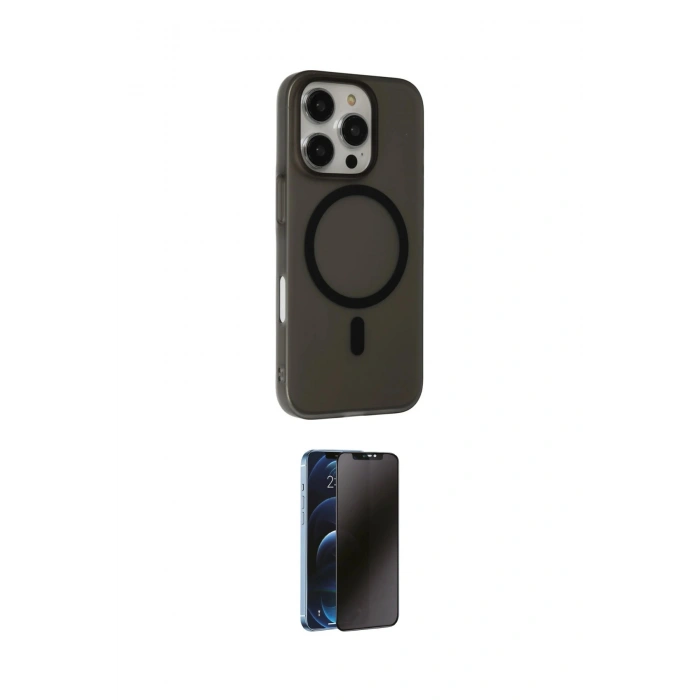 MARSİLYAN™- iPhone 16 Pro Kılıf Çekirdek Modern Prime - Siyah 3D Antistatik Hayalet Cam Ekran Koruyucu