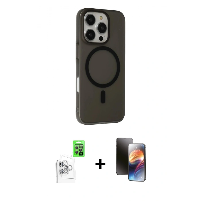 MARSİLYAN™- iPhone 16 Pro Kılıf Çekirdek Modern Prime - Siyah 3D Antistatik Mat Seramik Nano Ekran Koruyucu + Raze Metal Kamera Lens - BZ