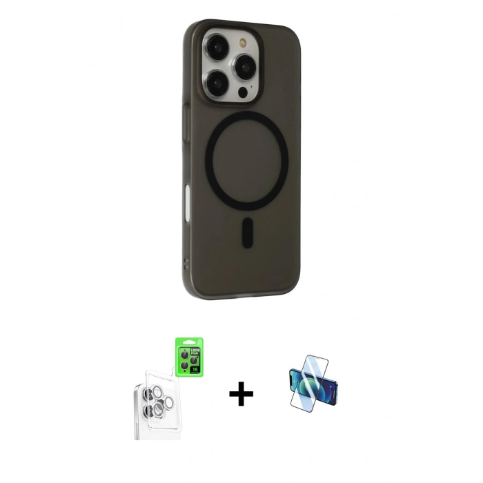 MARSİLYAN™- iPhone 16 Pro Kılıf Çekirdek Modern Prime - Siyah 3D Antistatik Seramik Nano Ekran Koruyucu + Raze Metal Kamera Lens - BZ
