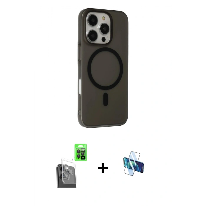 MARSİLYAN™- iPhone 16 Pro Kılıf Çekirdek Modern Prime - Siyah 3D Antistatik Seramik Nano Ekran Koruyucu + Raze Metal Kamera Lens - SH