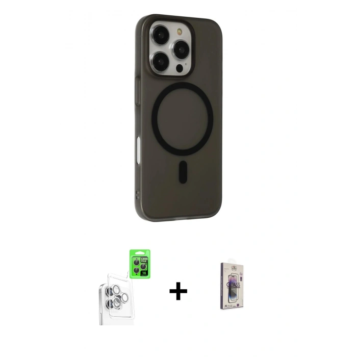 MARSİLYAN™- iPhone 16 Pro Kılıf Çekirdek Modern Prime - Siyah Bilvis 3D Cam Ekran Koruyucu + Raze Metal Kamera Lens - BZ