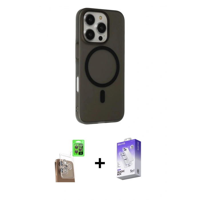 MARSİLYAN™- iPhone 16 Pro Kılıf Çekirdek Modern Prime - Siyah Bilvis 5in1 3D Magic Cam Ekran Koruyucu + Raze Metal Kamera Lens - CLTM