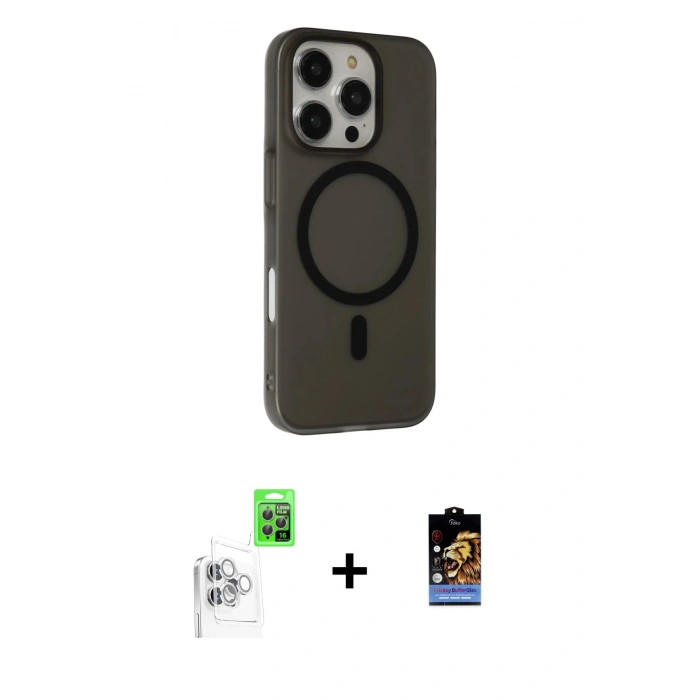 MARSİLYAN™- iPhone 16 Pro Kılıf Çekirdek Modern Prime - Siyah Buffer Hayalet Cam Ekran Koruyucu + Raze Metal Kamera Lens - BZ