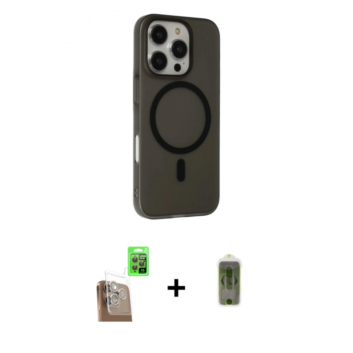 MARSİLYAN™- iPhone 16 Pro Kılıf Çekirdek Modern Prime - Siyah Joko Magic 5D Hayalet Cam + Raze Metal Kamera Lens - CLTM