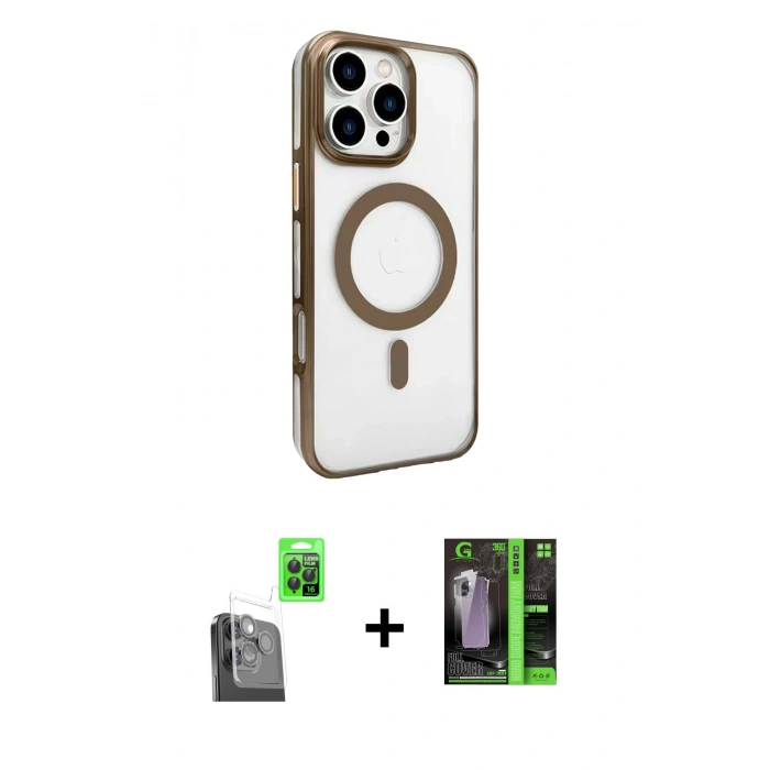MARSİLYAN™- iPhone 16 Pro Kılıf Doruk Doku Özel Seri - Şeffaf 360 Full Body Arka Koruyucu + Raze Metal Kamera Lens - SH