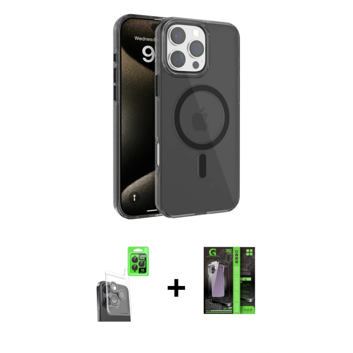 MARSİLYAN™- iPhone 16 Pro Kılıf Doruk Doku Özel Seri - Şeffaf 360 Full Body Arka Koruyucu + Raze Metal Kamera Lens - SH