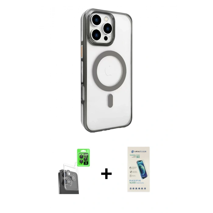 MARSİLYAN™- iPhone 16 Pro Kılıf Doruk Doku Özel Seri - Şeffaf Pasifik Cam Ekran Koruyucu + Raze Metal Kamera Lens - SH
