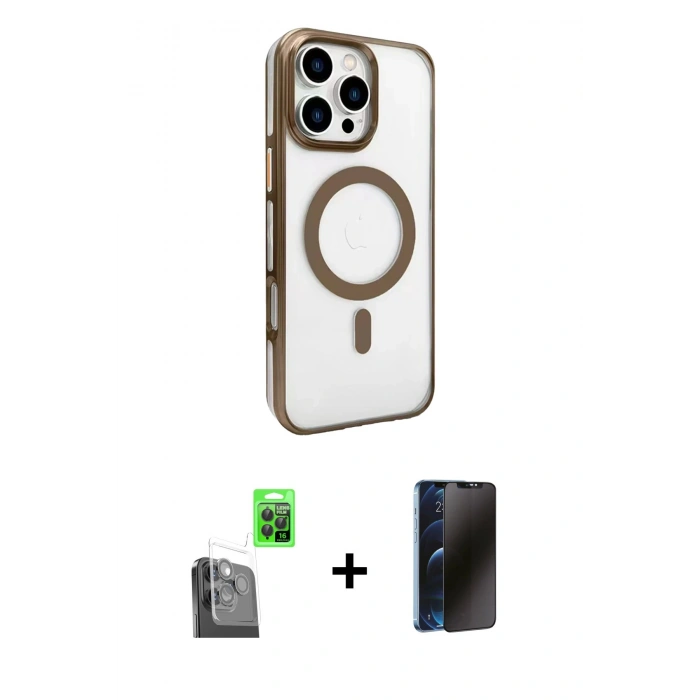 MARSİLYAN™- iPhone 16 Pro Kılıf Doruk Doku Özel Seri - Siyah 3D Antistatik Hayalet Cam Ekran Koruyucu + Raze Metal Kamera Lens - SH