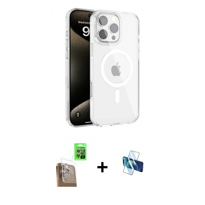MARSİLYAN™- iPhone 16 Pro Kılıf Doruk Doku Özel Seri - Siyah 3D Antistatik Seramik Nano Ekran Koruyucu + Raze Metal Kamera Lens - CLTM