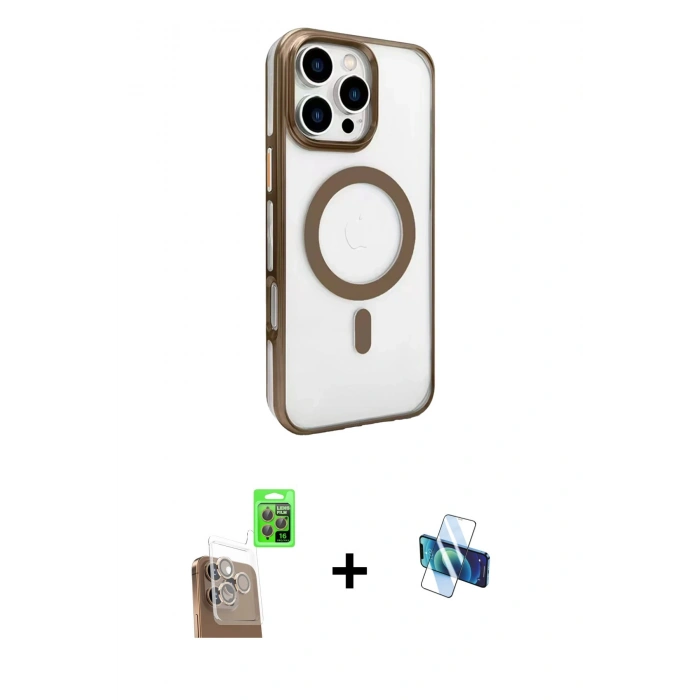 MARSİLYAN™- iPhone 16 Pro Kılıf Doruk Doku Özel Seri - Siyah 3D Antistatik Seramik Nano Ekran Koruyucu + Raze Metal Kamera Lens - CLTM