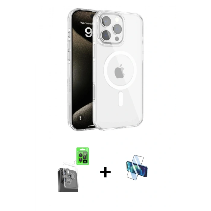 MARSİLYAN™- iPhone 16 Pro Kılıf Doruk Doku Özel Seri - Siyah 3D Antistatik Seramik Nano Ekran Koruyucu + Raze Metal Kamera Lens - SH
