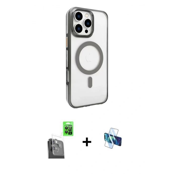 MARSİLYAN™- iPhone 16 Pro Kılıf Doruk Doku Özel Seri - Siyah 3D Antistatik Seramik Nano Ekran Koruyucu + Raze Metal Kamera Lens - SH