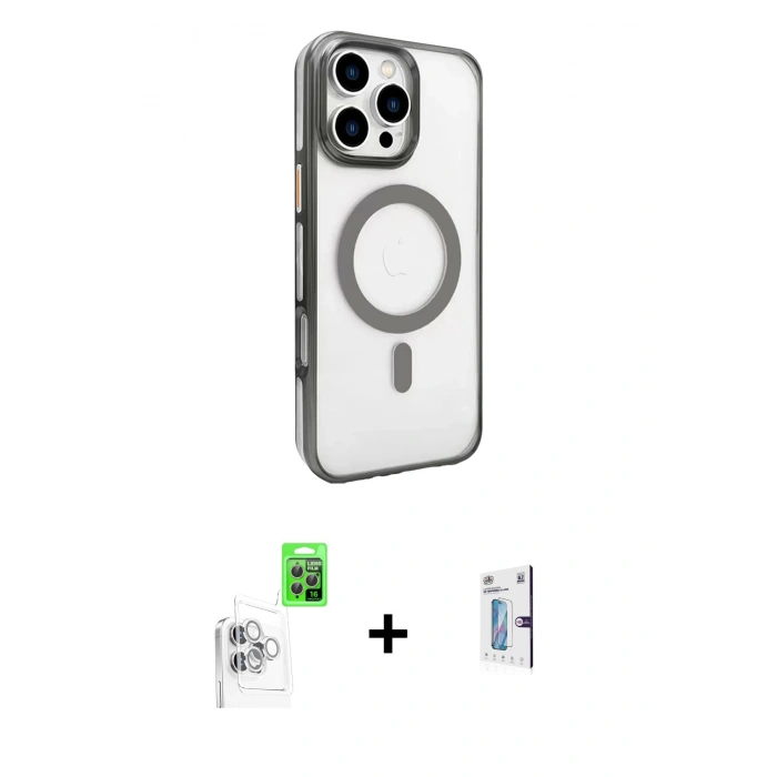 MARSİLYAN™- iPhone 16 Pro Kılıf Doruk Doku Özel Seri - Siyah Bilvis 0.18mm Plus Cam Ekran Koruyucu + Raze Metal Kamera Lens - BZ