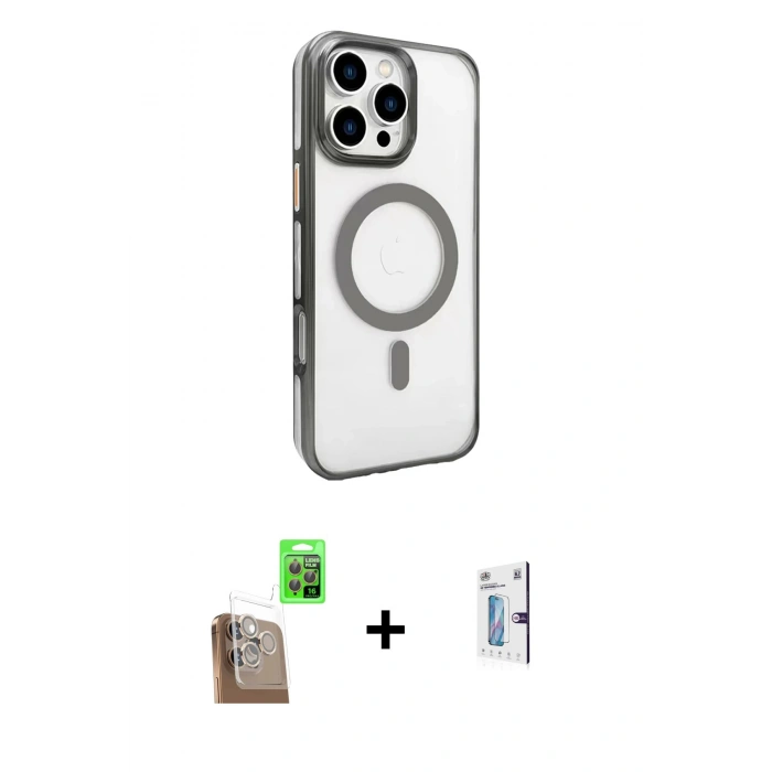 MARSİLYAN™- iPhone 16 Pro Kılıf Doruk Doku Özel Seri - Siyah Bilvis 0.18mm Plus Cam Ekran Koruyucu + Raze Metal Kamera Lens - CLTM