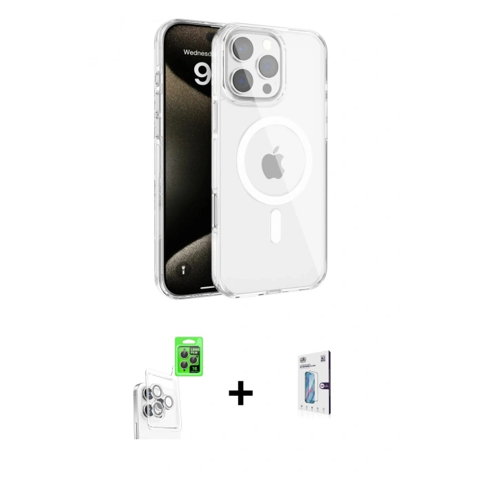 MARSİLYAN™- iPhone 16 Pro Kılıf Doruk Doku Özel Seri - Siyah Bilvis 0.18mm Plus Cam Ekran Koruyucu + Raze Metal Kamera Lens - BZ