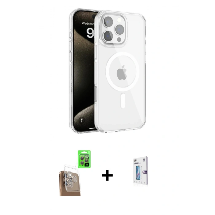MARSİLYAN™- iPhone 16 Pro Kılıf Doruk Doku Özel Seri - Siyah Bilvis 0.18mm Plus Cam Ekran Koruyucu + Raze Metal Kamera Lens - CLTM