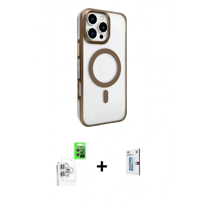 MARSİLYAN™- iPhone 16 Pro Kılıf Doruk Doku Özel Seri - Siyah Bilvis 0.18mm Plus Cam Ekran Koruyucu + Raze Metal Kamera Lens - BZ