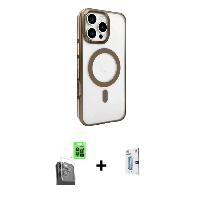 MARSİLYAN™- iPhone 16 Pro Kılıf Doruk Doku Özel Seri - Siyah Bilvis 0.18mm Plus Cam Ekran Koruyucu + Raze Metal Kamera Lens - SH