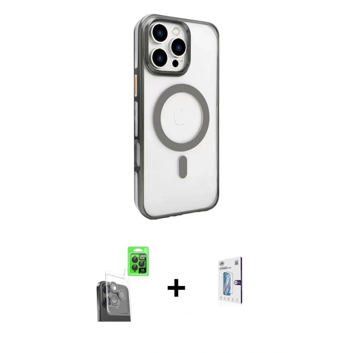 MARSİLYAN™- iPhone 16 Pro Kılıf Doruk Doku Özel Seri - Siyah Bilvis 0.18mm Plus Cam Ekran Koruyucu + Raze Metal Kamera Lens - SH