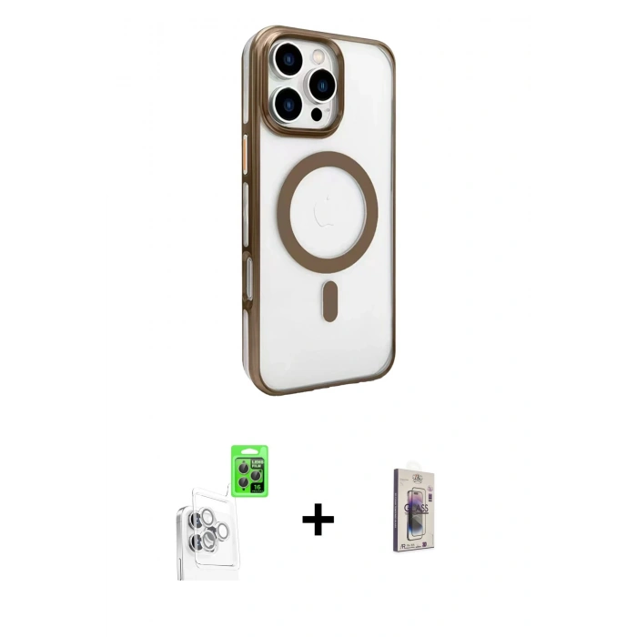 MARSİLYAN™- iPhone 16 Pro Kılıf Doruk Doku Özel Seri - Siyah Bilvis 3D Cam Ekran Koruyucu + Raze Metal Kamera Lens - BZ