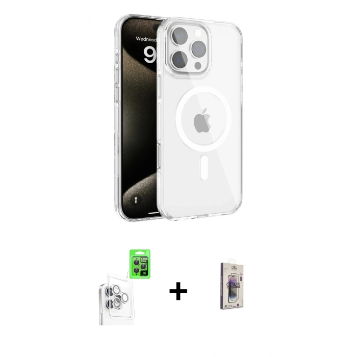 MARSİLYAN™- iPhone 16 Pro Kılıf Doruk Doku Özel Seri - Siyah Bilvis 3D Cam Ekran Koruyucu + Raze Metal Kamera Lens - BZ