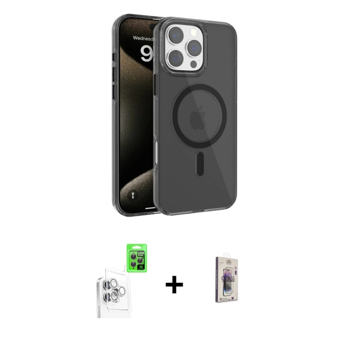 MARSİLYAN™- iPhone 16 Pro Kılıf Doruk Doku Özel Seri - Siyah Bilvis 3D Cam Ekran Koruyucu + Raze Metal Kamera Lens - BZ