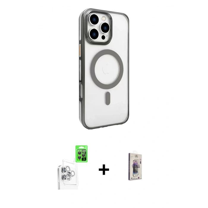 MARSİLYAN™- iPhone 16 Pro Kılıf Doruk Doku Özel Seri - Siyah Bilvis 3D Cam Ekran Koruyucu + Raze Metal Kamera Lens - BZ