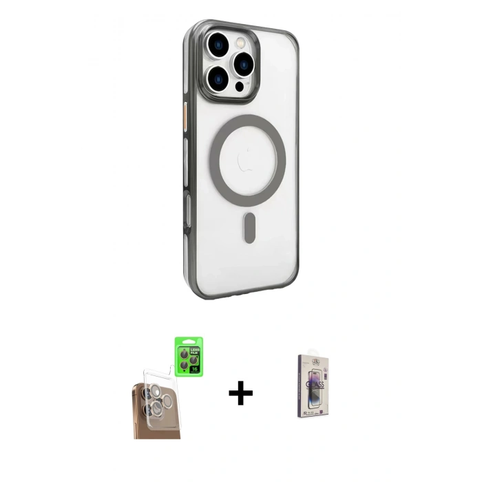 MARSİLYAN™- iPhone 16 Pro Kılıf Doruk Doku Özel Seri - Siyah Bilvis 3D Cam Ekran Koruyucu + Raze Metal Kamera Lens - CLTM